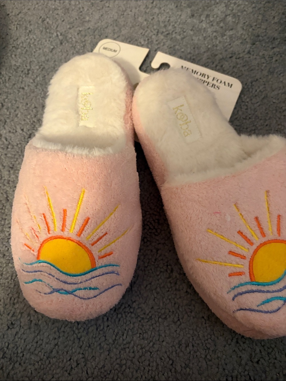 Kooba Pink Sun & Waves Plush Kids Slippers